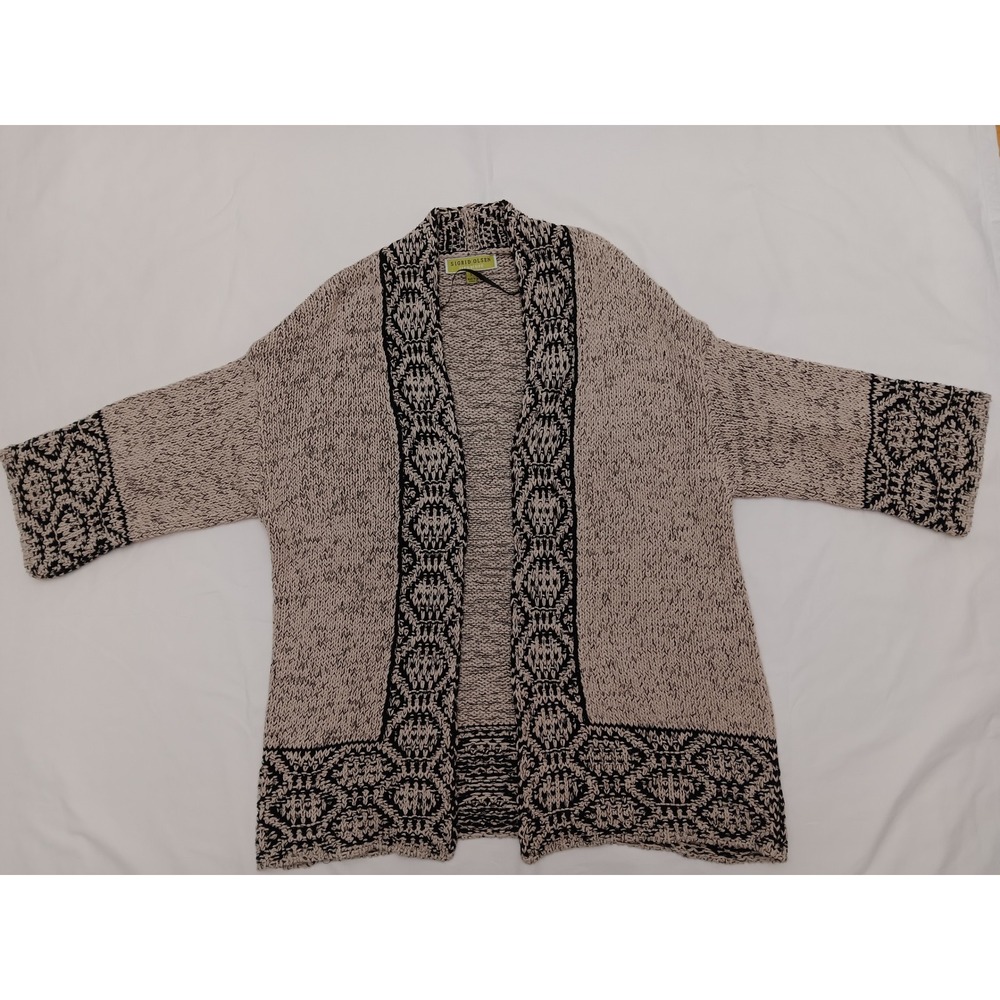 Sigrid Olsen Signature Knit Cardigan Sweater Beige Black Tribal Print Size S